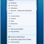 Windows 7 - Windows Media Player Jumplist